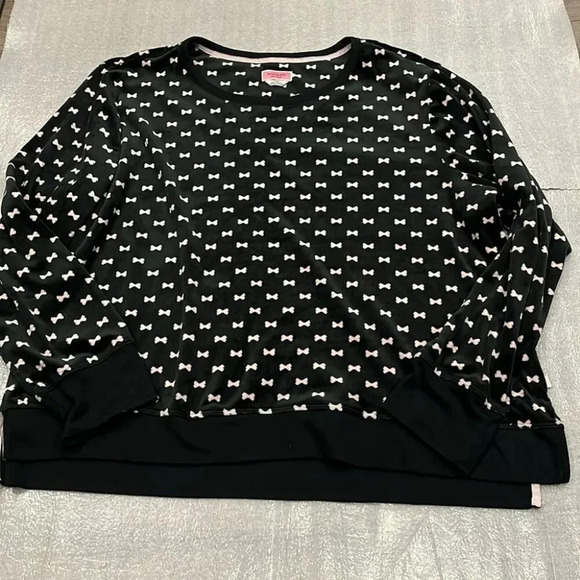 [XL]Kate Spade Black Velvet  Crew Neck Lounge Sweater PJ Top with Pink Bow Print - Picture 1 of 9